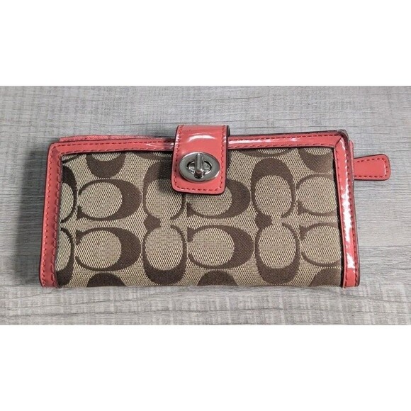 Coach Park Signature C Multi Case Turn Lock Wallet Tearose Khaki - Picture 1 of 12